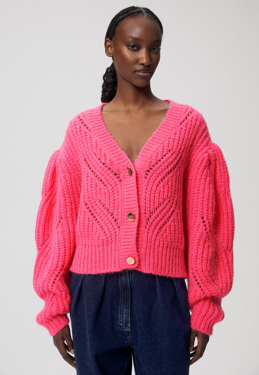Sweter ażurowy rozpinany CLARA różowy
