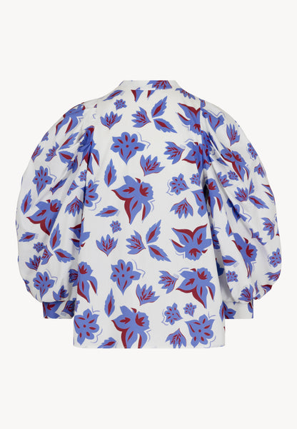 Koszula ze stójką i autorskim kwiatowym printem ANDRASSA kremowa