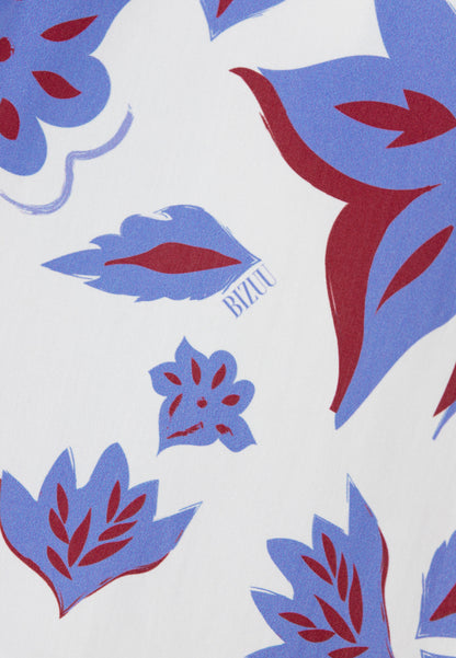 Koszula ze stójką i autorskim kwiatowym printem ANDRASSA kremowa