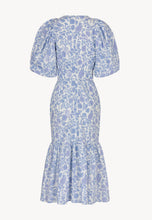 Sukienka z bufiastymi rękawami i okrągłym dekoltem MOSELLE niebieska
