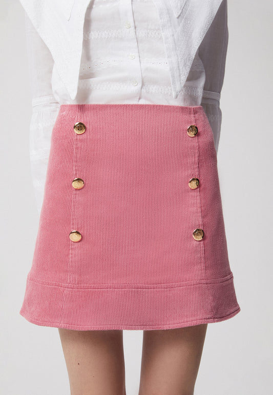 Spódnica trapezowa ze sztruksu z guzikami KASELLA różowa
