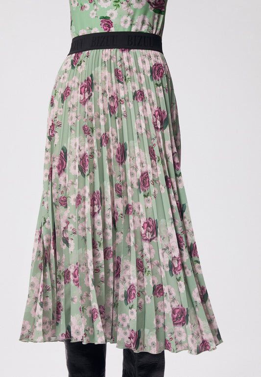 Spódnica plisowana midi z kwiatowym printem LIO zielona