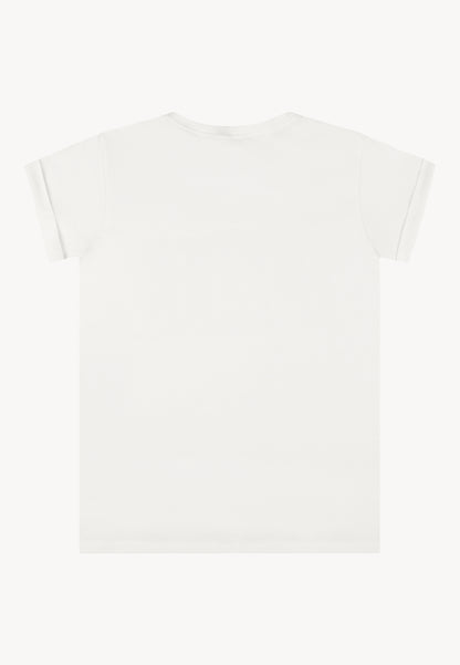 T-shirt z nadrukiem i podwiniętymi mankietami FLORINA biały