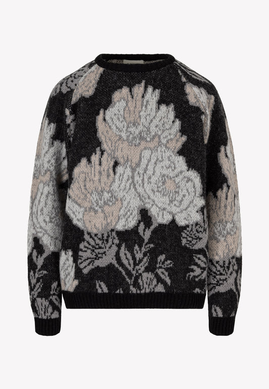 Sweter w kwiatowy print MOE czarny