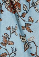 Bluzka damska w kwiaty z falbanami i okrągłym dekoltem NAIDA niebieska
