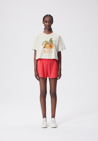 Krótki t-shirt damski oversize z nadrukiem SASNA pomarańczowy