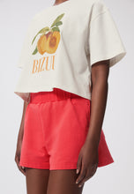 Krótki t-shirt damski oversize z nadrukiem SASNA pomarańczowy
