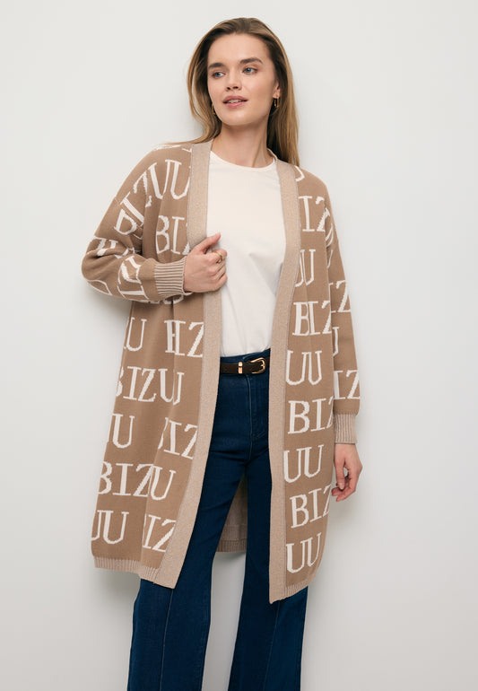 Długi logowany kardigan CHIOS beżowy
