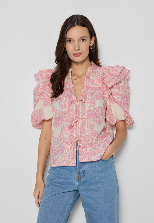 Bawełniana bluzka z wiązaniem ALIANNA różowa