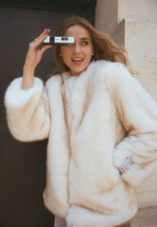 Kremowe futro z długim włosiem SIENA