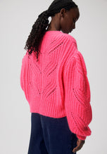 Sweter ażurowy rozpinany CLARA różowy
