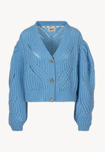 Sweter ażurowy rozpinany CLARA błękitny

