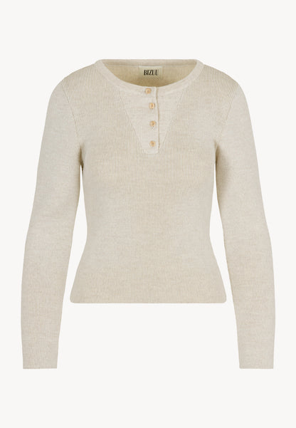 Sweter z okrągłym dekoltem zapinany na drewniane logowane guziki VICKI beżowy