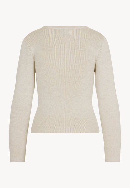 Sweter z okrągłym dekoltem zapinany na drewniane logowane guziki VICKI beżowy