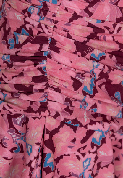 Spódnica mini z falbanami z wiskozy MEXICANA różowa
