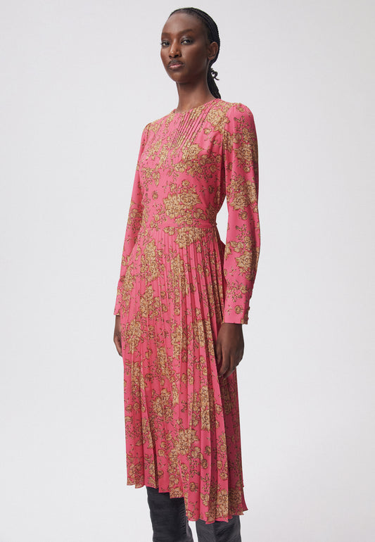 Sukienka midi z plisowanym dołem i kwiatowym printem NYLA różowa