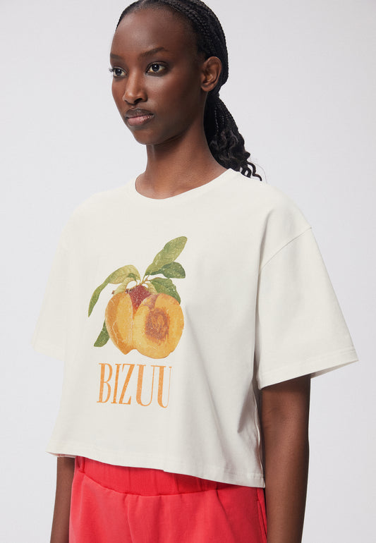 Krótki t-shirt damski oversize z nadrukiem SASNA pomarańczowy