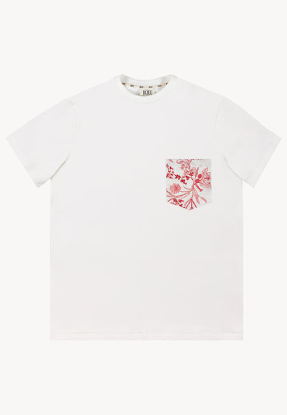 T-shirt unisex oversize z kieszonką w kwiaty POCKET kremowa
