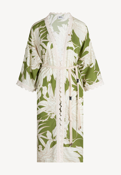 Kimono z paskiem i autorskim wzorem DILY zielone