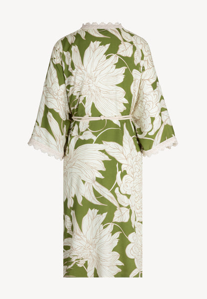 Kimono z paskiem i autorskim wzorem DILY zielone