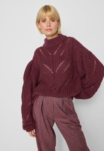 Sweter ażurowy oversize ROSSO bordowy