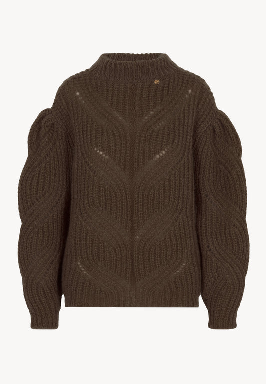 Sweter ażurowy oversize z domieszką wełny ROSSO brązowy