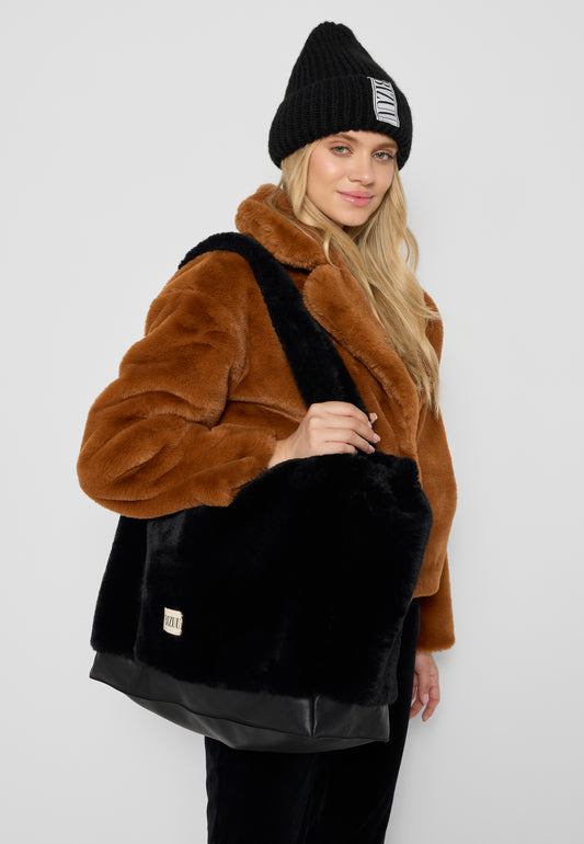 Torba typu shopperka z futra FLUMY czarna