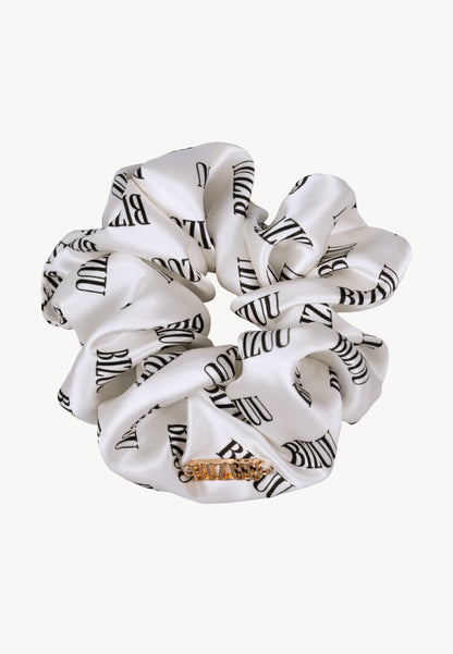 Jedwabna gumka do włosów w logo SILKY biały
