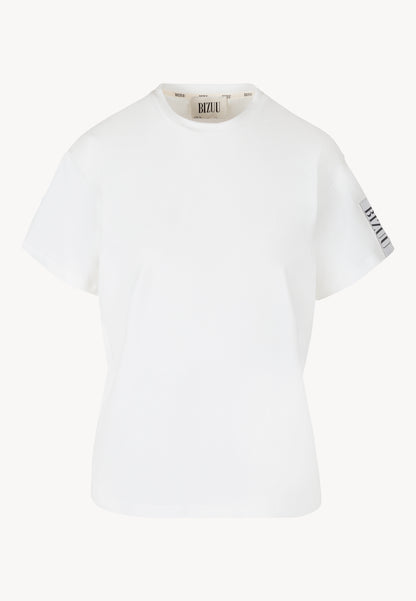 Kremowy t-shirt z logo na rękawie TISHAM