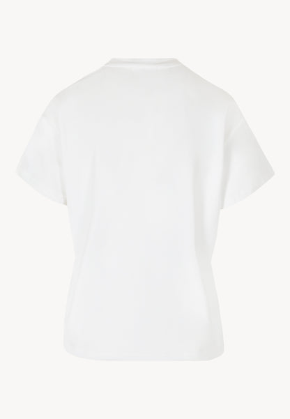 Kremowy t-shirt z logo na rękawie TISHAM