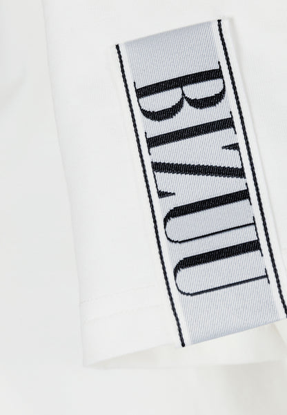 Kremowy t-shirt z logo na rękawie TISHAM