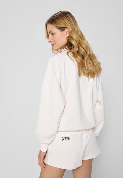 Dresowa bluza z logo i kołnierzem CHAMP kremowa