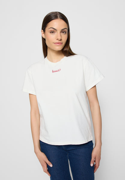 Kremowy t-shirt z haftem bizuu SEYA
