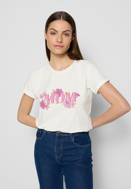 Biały t-shirt z nadrukiem MOM