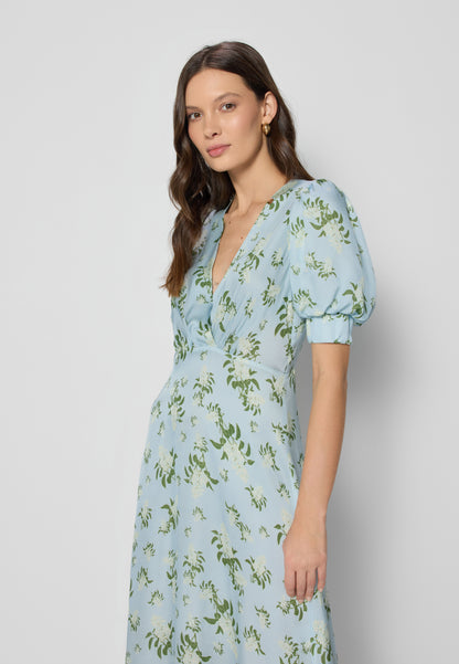 Sukienka midi w autorski print Bizuu TILDA niebieska
