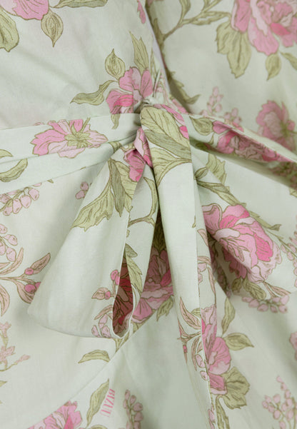 Kopertowa sukienka mini w autorski print AMBROSIA zielona