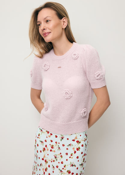 Różowy sweter z kwiatowymi elementami ADRIS