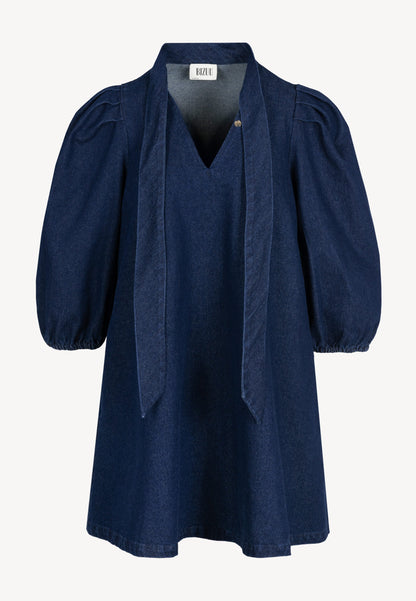 Granatowa sukienka jeansowa z dekoltem v ADRY