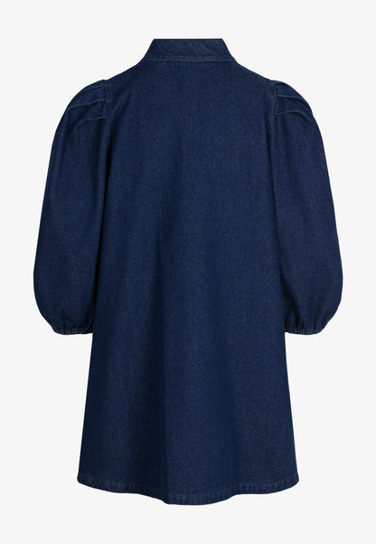 Granatowa sukienka jeansowa z dekoltem v ADRY