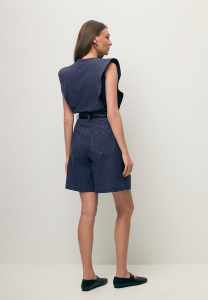 Jeansowy kombinezon z krótkimi nogawkami AIDENNY granatowy