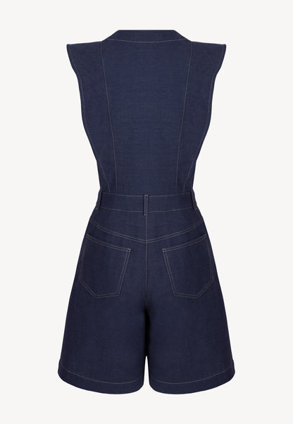 Jeansowy kombinezon z krótkimi nogawkami AIDENNY granatowy