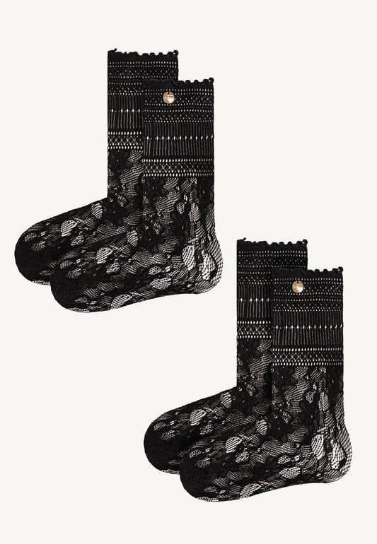 Dwupak czarnych koronkowych skarpet AILEEN.