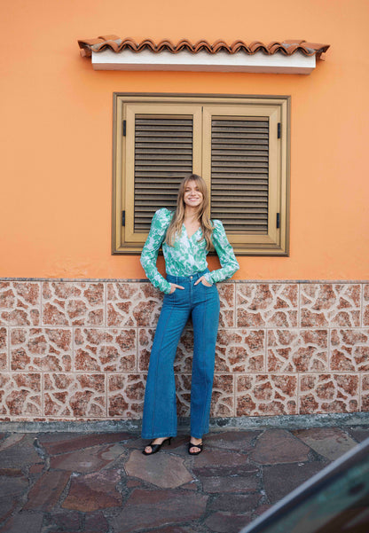 Niebieskie kopertowe body w kwiaty ALIBA