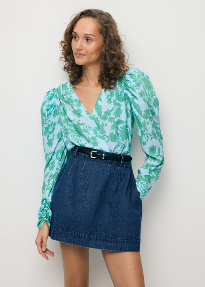 Niebieskie kopertowe body w kwiaty ALIBA