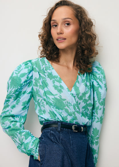 Niebieskie kopertowe body w kwiaty ALIBA