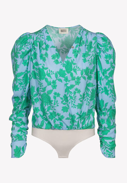 Niebieskie kopertowe body w kwiaty ALIBA