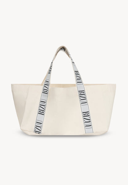 Torba mini shopper z logowanym lampasem BAGO kremowa