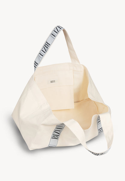 Torba mini shopper z logowanym lampasem BAGO kremowa