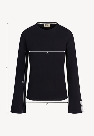 Czarny longsleeve z rozszerzonym rękawem BELUNNA