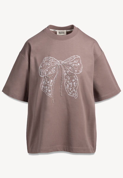 Brązowy T-shirt z kokardą BOWELLE